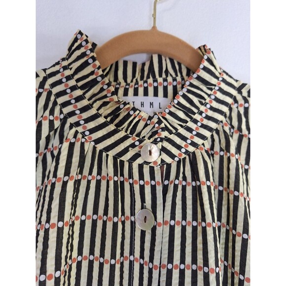 THML Faith Button Up Striped Mini Dress Size L Knee Length Hippie Boho Western - Picture 10 of 12